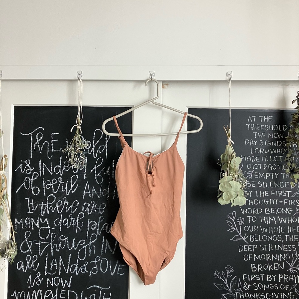 Dippin Daisies Neutral Onepiece Swimsuit with lace